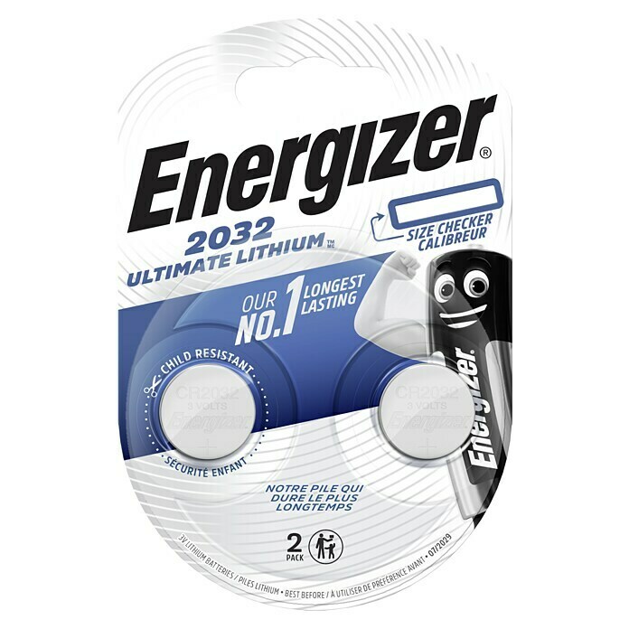 Energizer Ultimate Lithium KnopfzelleLithium, CR2032, 3 V, 2 Stk. Front View