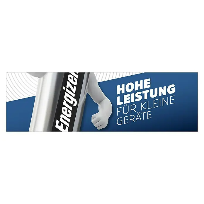 Energizer Ultimate Lithium Knopfzelle - Lithium, CR2032, 3 V, 2 Stk. - Bild einer Energizer Batterie mit Text "Hohe Leistung für kleine Geräte" auf blauem Hintergrund, der die Leistung betont.