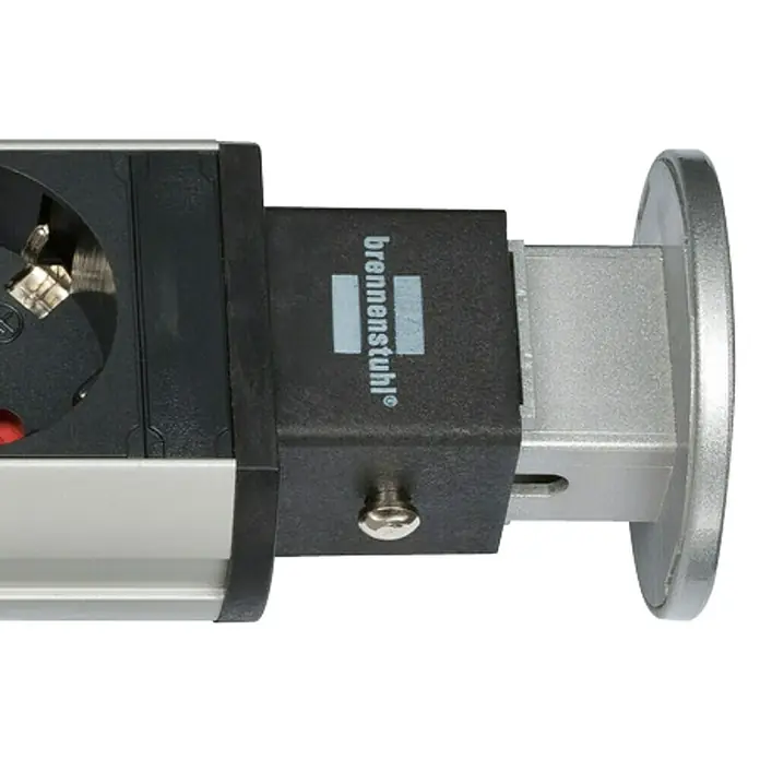 Brennenstuhl Base de enchufe múltiple - x 3, Longitud del cable: 2 m - Vista detallada de un producto Brennenstuhl que combina una toma de corriente y un soporte, ideal para soluciones de alimentación flexibles.