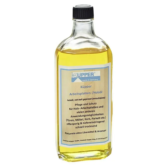 Küpper Arbeitsplattenöl - 250 ml - Eine Flasche Küpper Arbeitsplatten- und Holzöl, kaltgepresstes Leinöl zur Pflege und zum Schutz von Holzoberflächen.