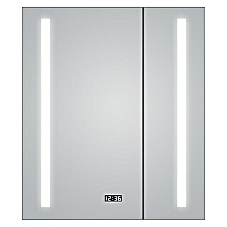 DSK Armario con espejo LED Sun (An x Al: 60 x 70 cm, Aluminio, Plata)