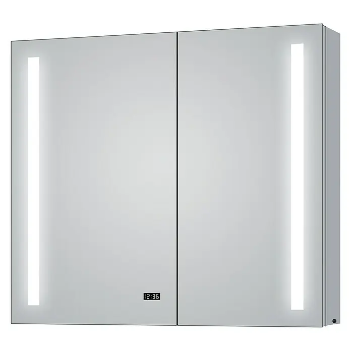 DSK LED-Spiegelschrank Aluminio Sun - B x H: 100 x 70 cm, Silber - Ein moderner Spiegelschrank mit LED-Beleuchtung und digitaler Uhr, ideal für jedes Badezimmer.