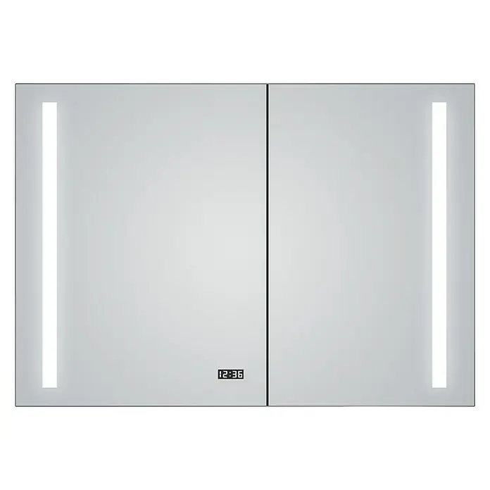 DSK LED-Spiegelschrank Aluminio Sun - B x H: 100 x 70 cm, Silber - Ein beleuchteter Badezimmerspiegelschrank mit digitaler Uhr. Der Spiegelschrank bietet eine elegante Beleuchtung und Funktionalität im Bad.