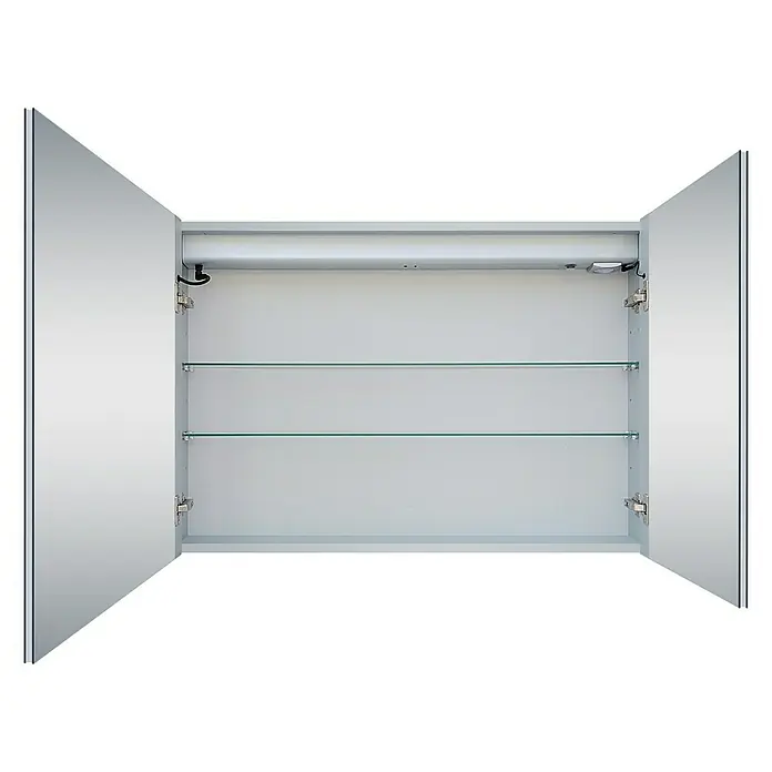 DSK LED-Spiegelschrank Aluminio Sun - B x H: 100 x 70 cm, Silber - Offener Spiegelschrank mit zwei Glasböden. Der Spiegelschrank hat eine Beleuchtung.