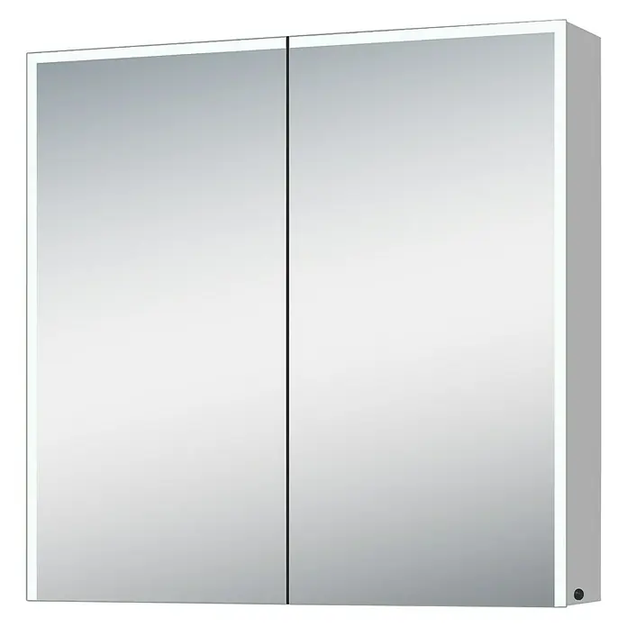 DSK LED-Spiegelschrank Aluminio Star - B x H: 80 x 70 cm, Silber - Ein LED-beleuchteter Spiegelschrank mit zwei Türen. Der Badezimmerschrank ist rechteckig und bietet zusätzlichen Stauraum im Badezimmer.