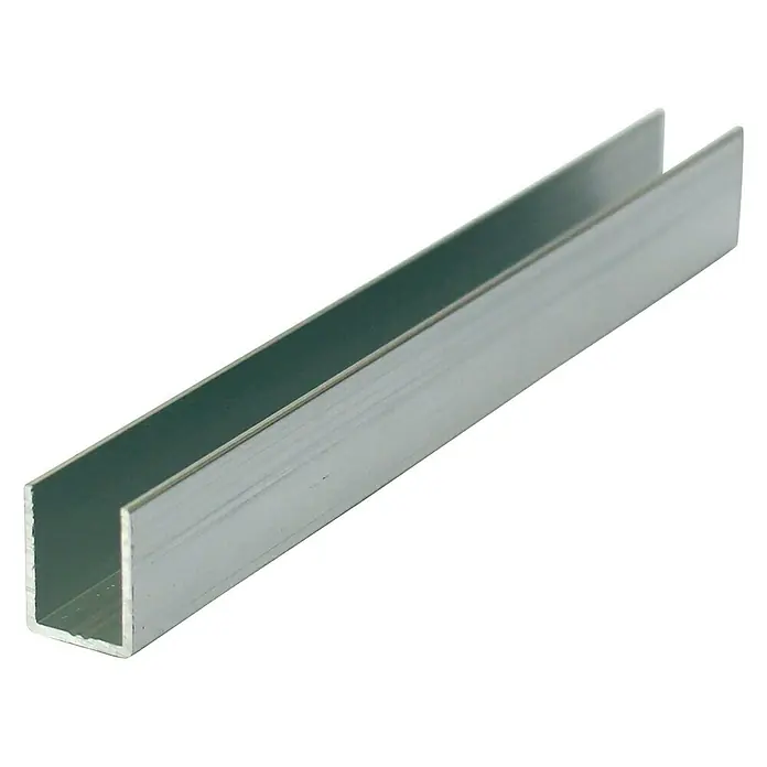 Perfil en U rectangular - L x An x Al: 200 cm x 10 mm x 15 mm, Aluminio, Cromo - Un perfil de aluminio en forma de U adecuado para diversas aplicaciones de construcción y montaje. El perfil metálico es plateado y limpio.