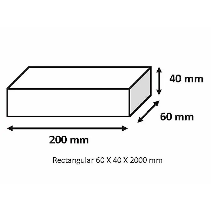 Tubo rectangular de compensación - L x An x Al: 200 x 6 x 4 cm, Cromo brillo - Imagen de una barra rectangular de 60 x 40 x 2000 mm que ilustra las dimensiones del producto.