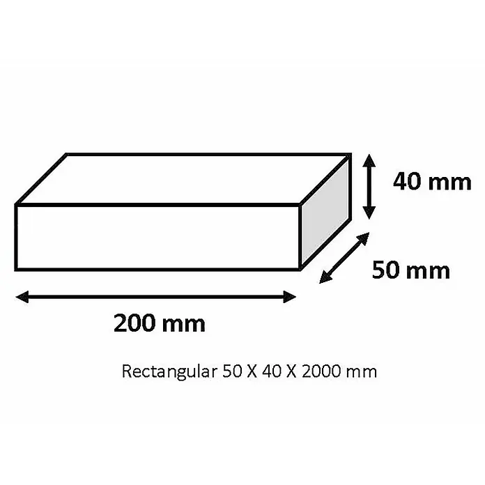 Tubo rectangular de compensación - L x An x Al: 200 x 5 x 4 cm, Cromo brillo - Ilustración de un objeto rectangular con dimensiones de 50 x 40 x 200 mm.