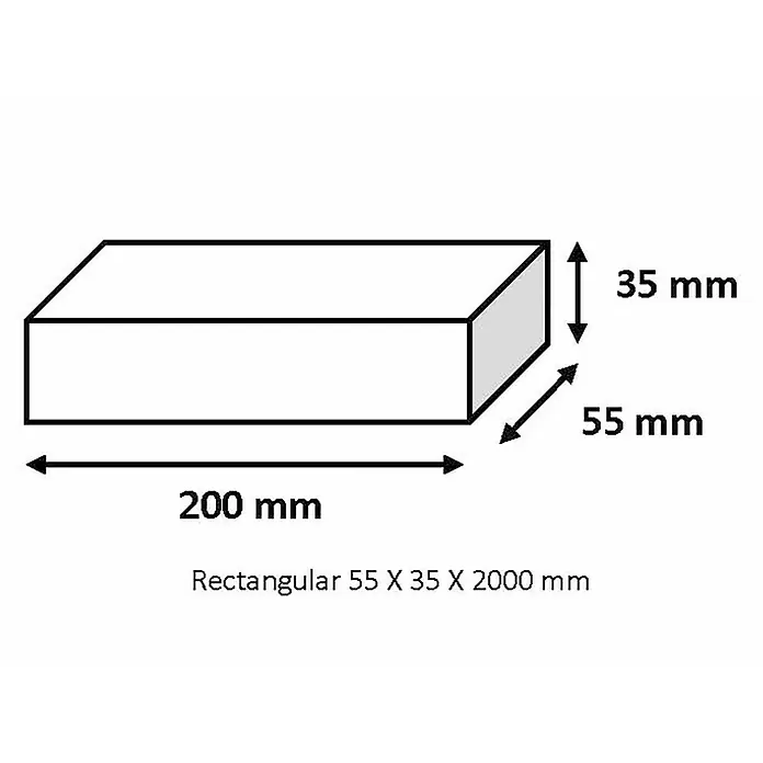 Tubo rectangular de compensación - L x An x Al: 200 x 5,5 x 3,5 cm, Cromo brillo - Objeto rectangular con dimensiones de 55 x 35 x 200 mm.