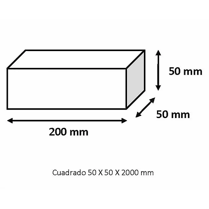 Tubo cuadrado de compensación - L x An x Al: 200 x 5 x 5 cm, Blanco - Ilustración de un prisma rectangular, que mide 50 x 50 x 200 mm.