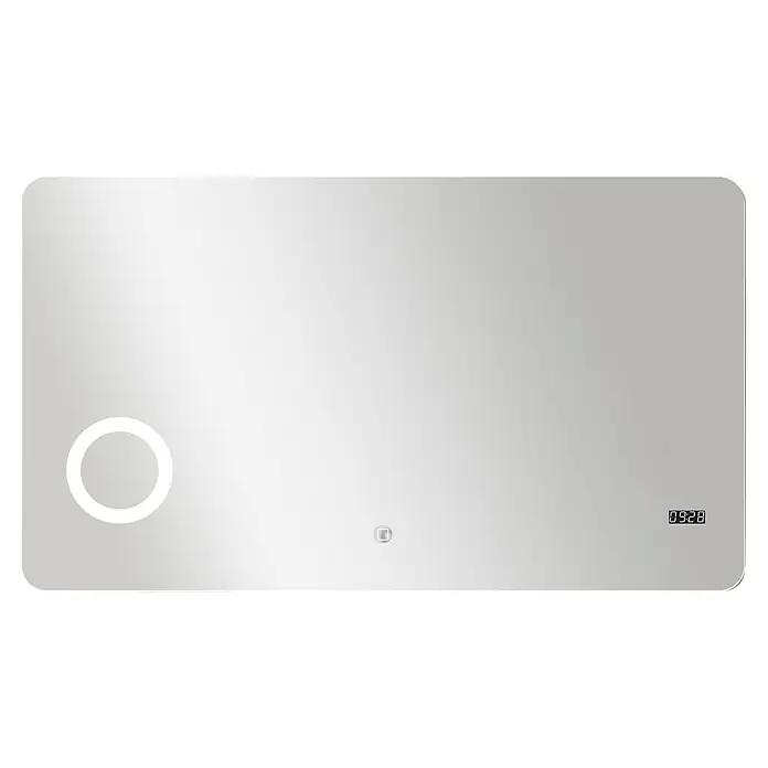 DSK Lichtspiegel Silver Shadow - 120 x 70 cm - Dieser moderne Badezimmerspiegel verfügt über eine integrierte LED-Beleuchtung und eine digitale Zeitanzeige, die Funktionalität und Stil vereinen.