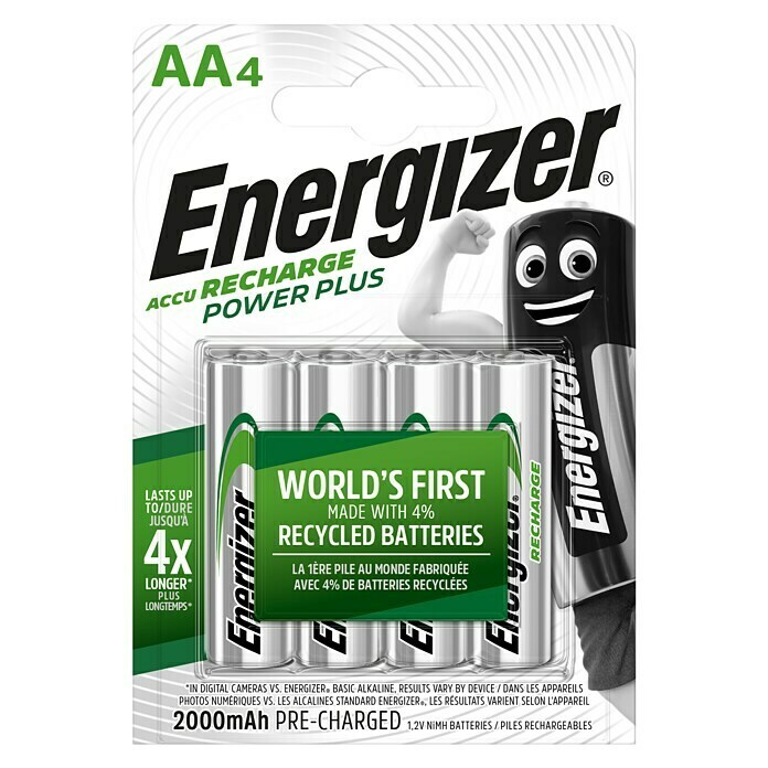 Energizer Akku Rechargeable PowerPlus Mignon AA2.000 mAh, 4 Stk. Front View