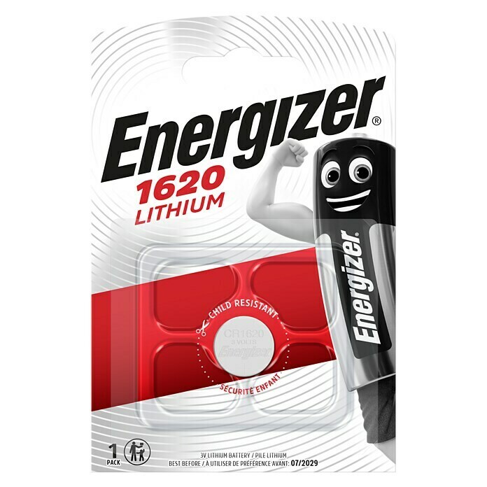 Energizer KnopfzelleCR1620, Lithium, 3 V, 1 Stk. Front View