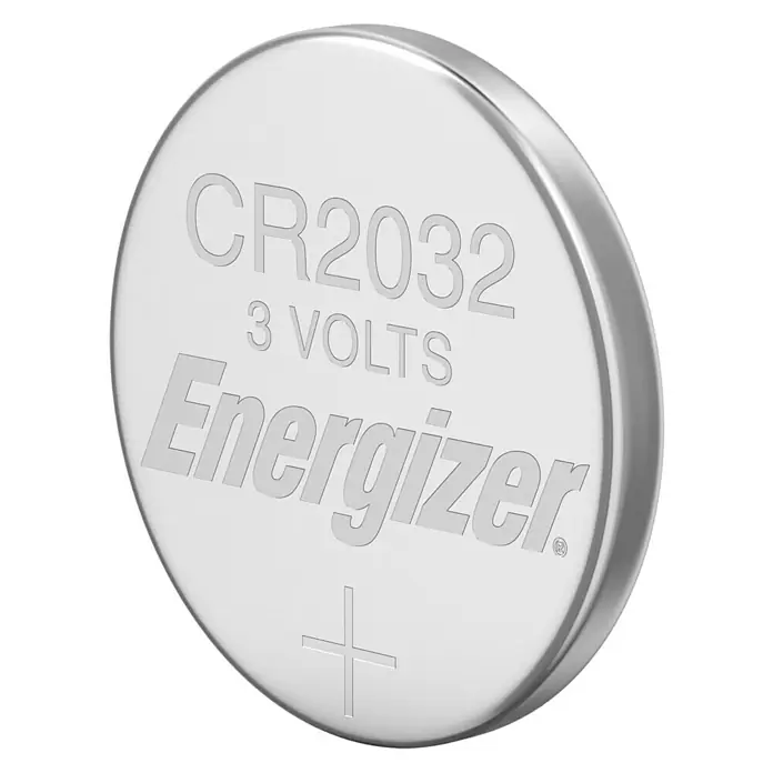 Energizer Knopfzelle - CR2032, 3 V, 2 Stk. - Nahaufnahme einer CR2032 Knopfzelle von Energizer mit 3 Volt, ideal für kleine elektronische Geräte.