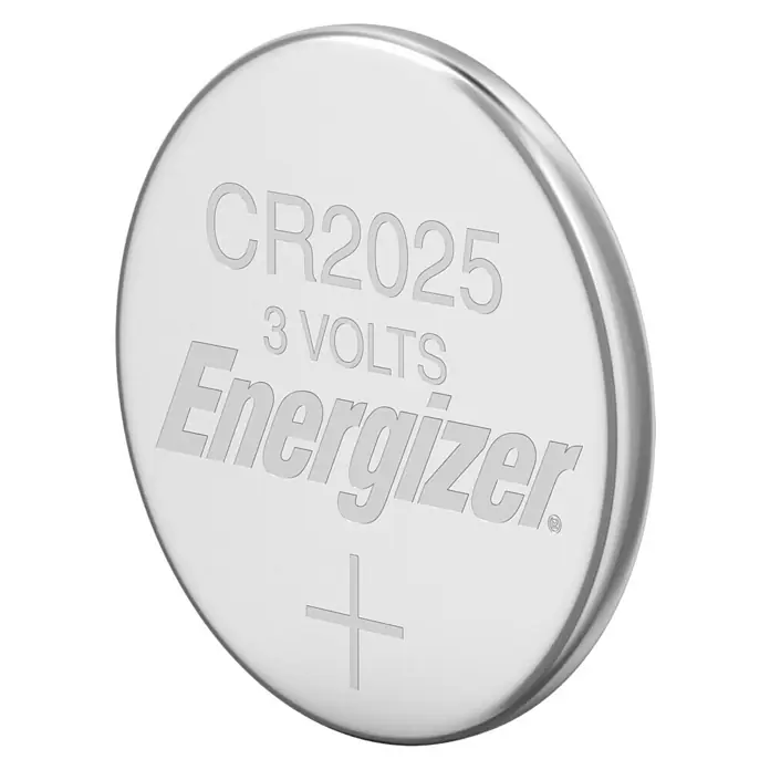 Energizer Knopfzelle - CR2025, 3 V, 2 Stk. - Nahaufnahme einer CR2025 3-Volt Energizer Knopfzelle, ideal für kleine elektronische Geräte wie Uhren und Fernbedienungen.