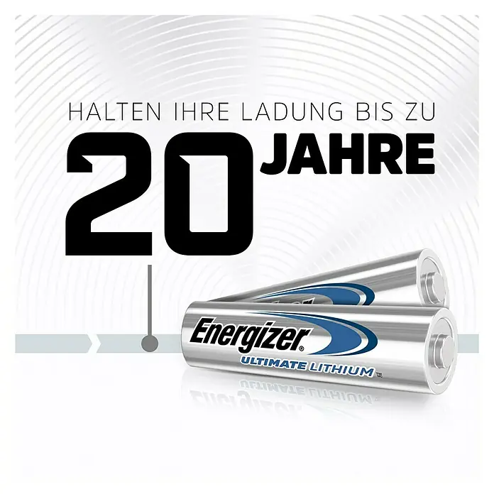 Energizer Batterie Ultimate Lithium - Mignon AA, 1,5 V, 4 Stk. - Die Energizer Ultimate Lithium Batterien halten ihre Ladung bis zu 20 Jahre.