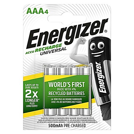Energizer Akku Rechargeable Universal Micro AAA (Micro AAA, 500 mAh, 1,2 V, 4 Stk.)