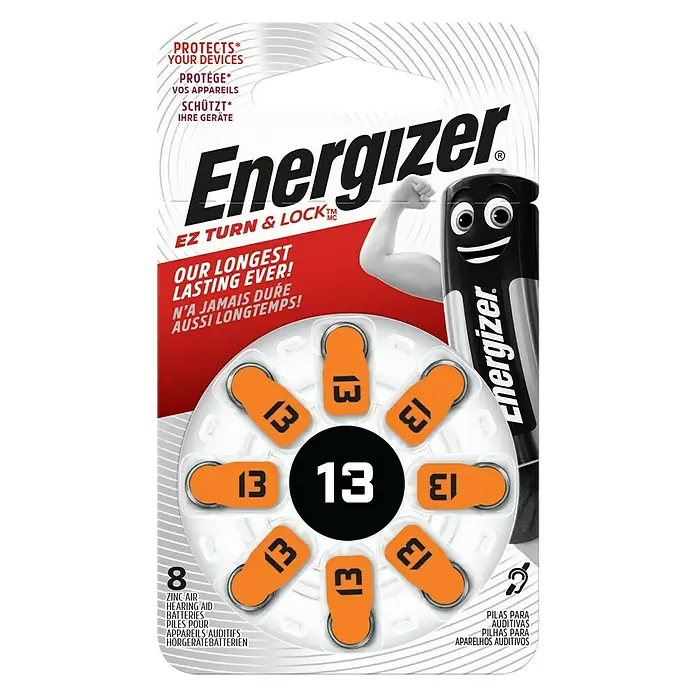 Energizer Hörgerätebatterie EZ Turn & Lock 13 - 1,4 V, 8 Stk. - Energizer Hörgerätebatterien Größe 13 in einer 8er-Packung für eine lange und zuverlässige Leistung Ihrer Hörgeräte.