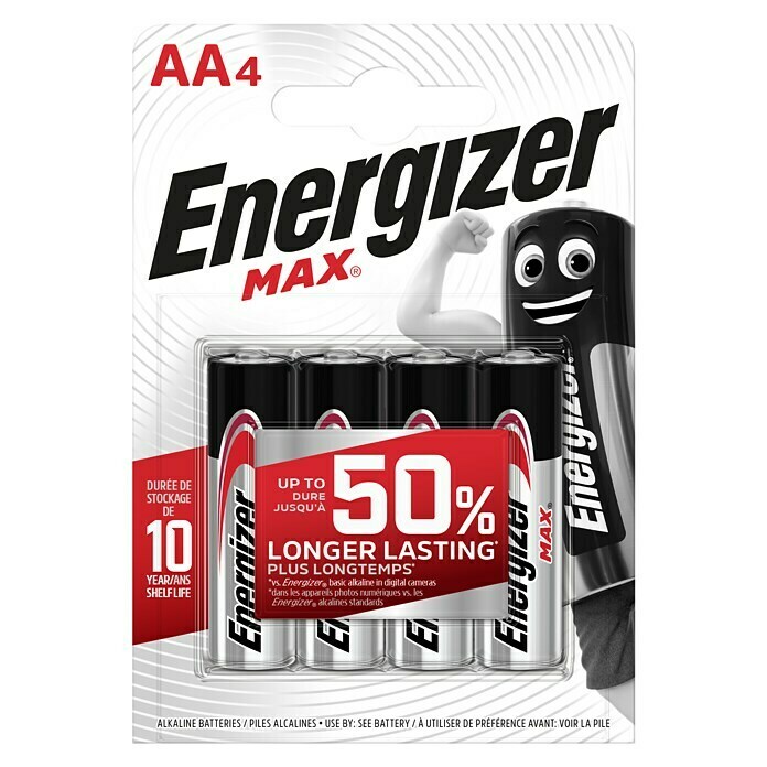 Energizer Batterie Max AAMignon AA, 1,5 V, Alkali-Mangan, 4 Stk. Front View