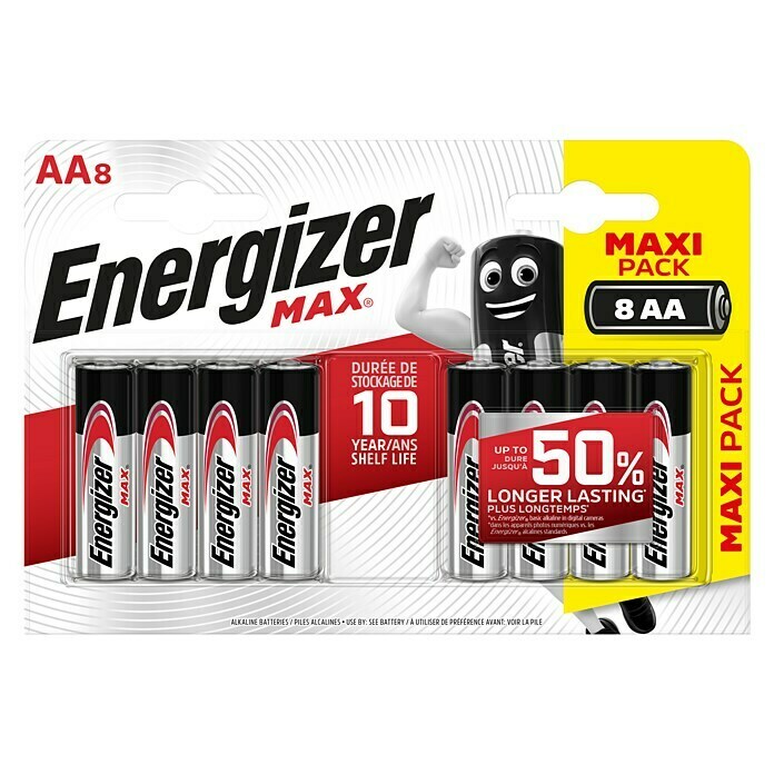 Energizer Batterie Max AAMignon AA, 1,5 V, Alkali-Mangan, 8 Stk. Front View