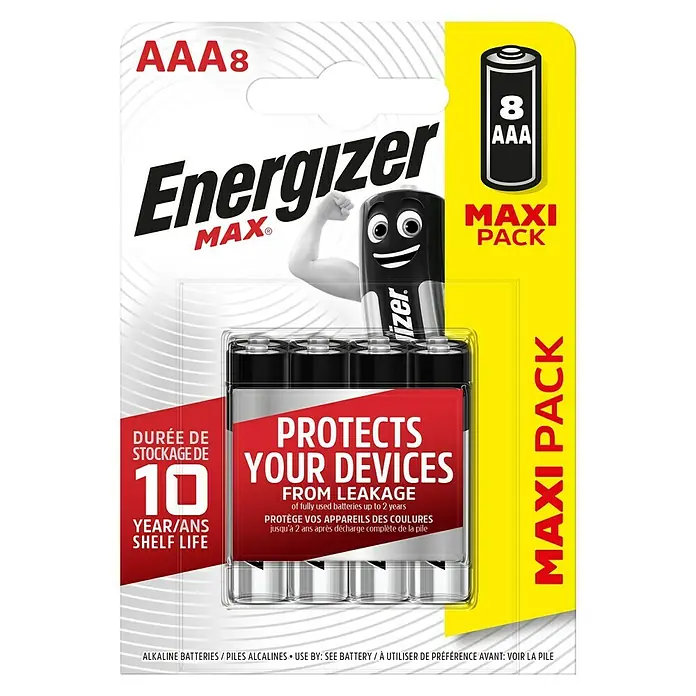 Energizer Max Batterie AAA - Micro AAA, 1,5 V, 8 Stk. - Eine 8er-Packung Energizer MAX AAA-Batterien. Sie schützen Ihre Geräte vor Auslaufen und haben eine Haltbarkeit von 10 Jahren.