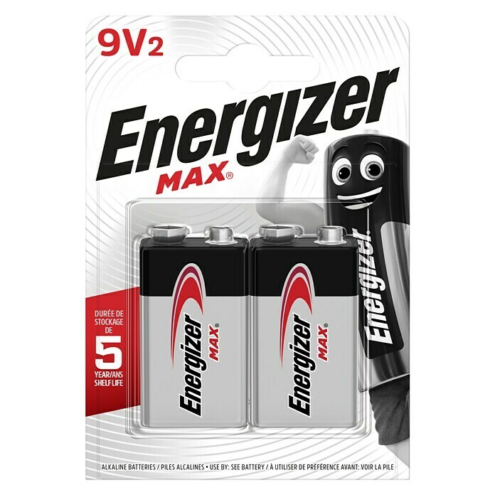 Energizer Batterie Max 9-Volt-Block9-Volt-Block, 9 V, 2 Stk. Front View