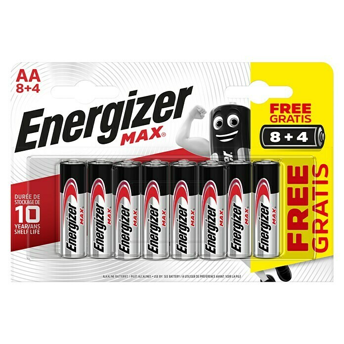 Energizer Batterie Max AAMignon AA, 1,5 V, Alkali-Mangan, 12 Stk. Front View