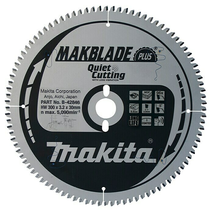 Makita Disco de sierra Makblade (Diámetro: 300 mm, Orificio: 30 mm, 96 dientes)