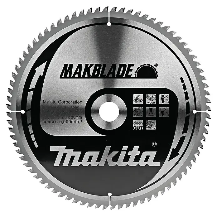 Makita Disco de sierra Makblade - 305 mm, Orificio: 30 mm, Número de dientes: 80 ud. - Hoja de sierra Makita Makblade con 80 dientes para cortes limpios de madera, ideal para trabajos precisos y larga vida útil.