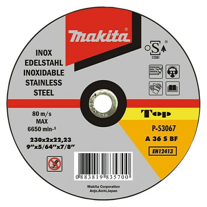 Makita Disco de corte (Diámetro disco: 230 mm, Espesor disco: 2 mm, Apto para: Acero inoxidable)