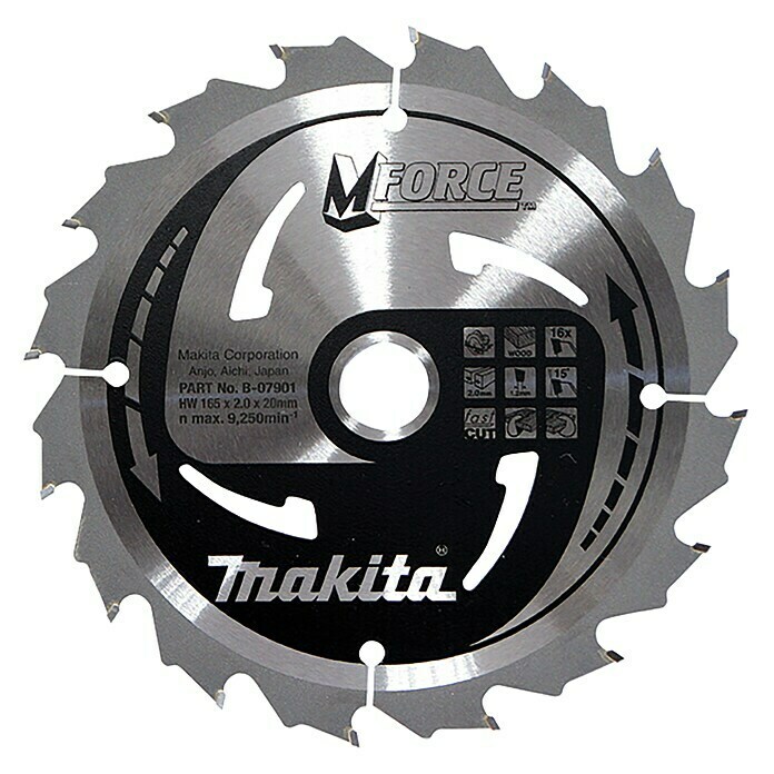 Makita Disco de sierra MForce (Diámetro: 165 mm, Orificio: 20 mm, Número de dientes: 16 Dientes)