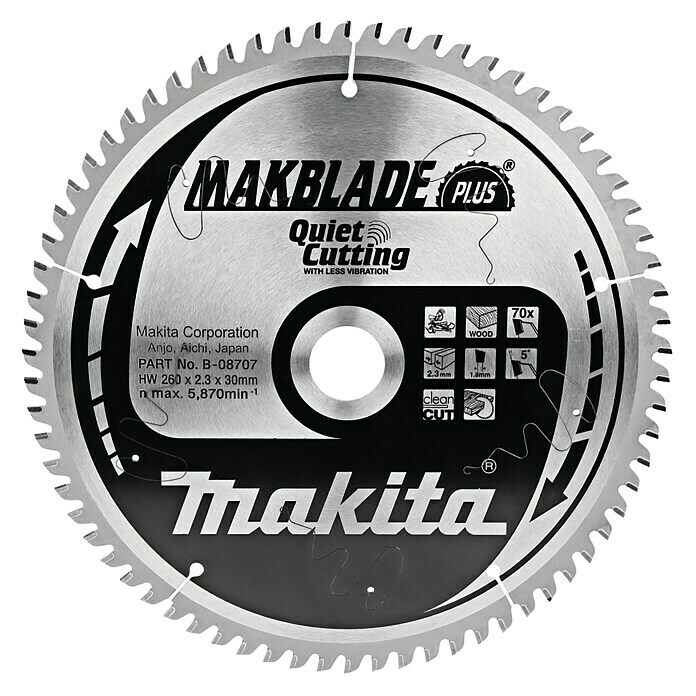 Makita Disco de sierra Makblade (260 mm, Orificio: 30 mm, 70 dientes)