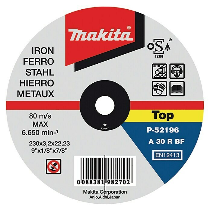 Makita Disco de corte (Diámetro disco: 230 mm, Espesor disco: 3,2 mm, Apto para: Metal)