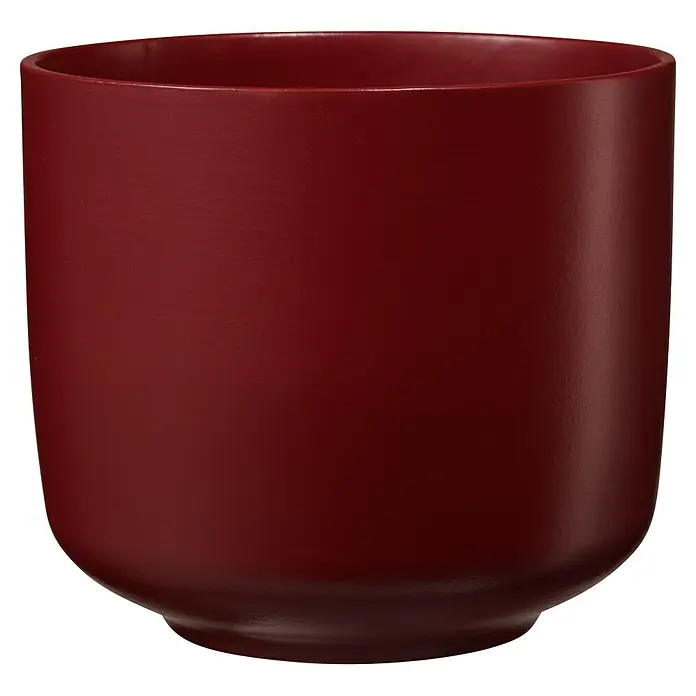 Soendgen Keramik Bari Übertopf rund - Außenmaß (Ø x H): 13 x 12 cm, Weinrot, Keramik, Matt - Vorderansicht