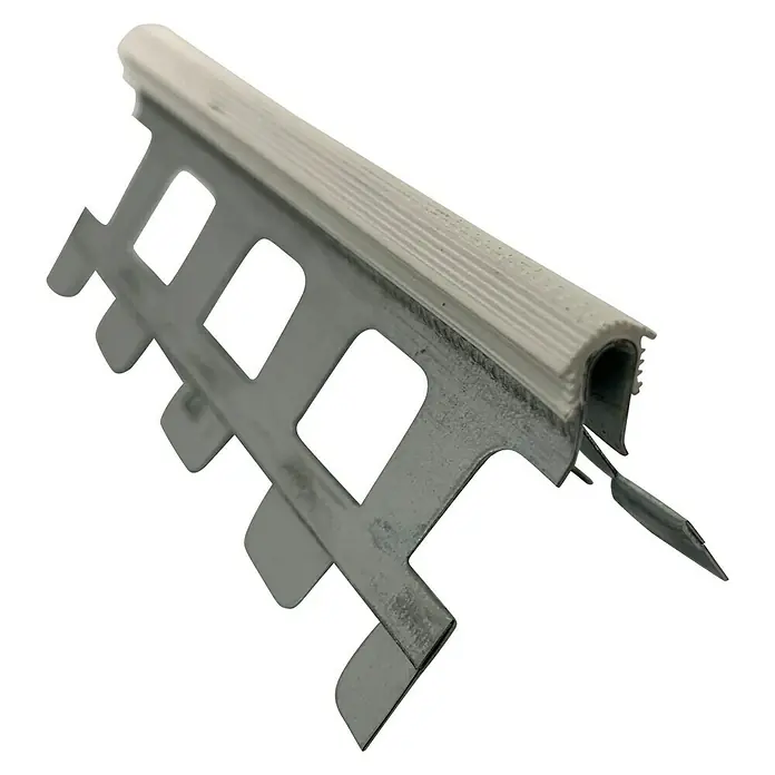 Putzeckprofil - Länge: 250 cm, Passend für: 14 mm Putzstärke, Stahl, Mit PVC-Kante - Ein weißes Kantenschutzprofil für Fliesen mit einer Metallschiene, das Ecken schützt und ein sauberes Finish bietet.