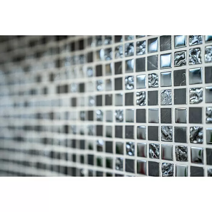 Mosaikfliese Quadrat Mix XCM M860 - 30,5 x 32,2 cm, Schwarz, Glänzend - Detailaufnahme