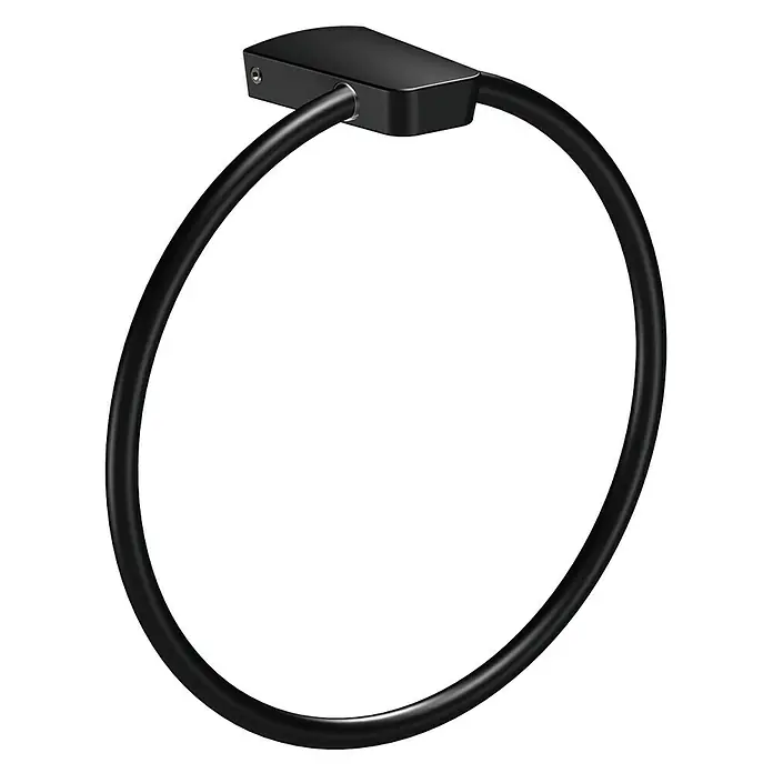 Creabath Soul Black Toallero de anilla - Negro, Mate - Un elegante toallero de aro en negro mate con montura rectangular, ideal para baños modernos. Su diseño minimalista proporciona una integración limpia.