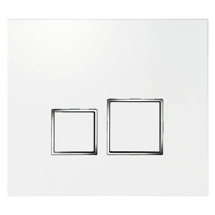 Siamp Betätigungsplatte Square - Weiß, 2-Mengen-Spülung - Weiße Betätigungsplatte mit zwei quadratischen Tasten mit Chromrahmen, ein modernes und minimalistisches Design für jedes Badezimmer.