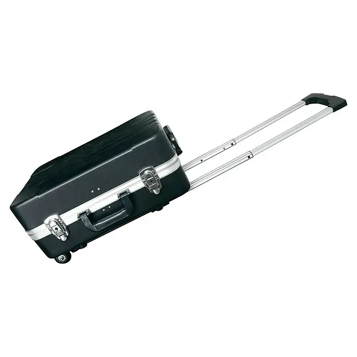 Trolley - L x An x Al: 19 x 35,5 x 46 cm, ABS, 1 asa abatible - Maleta negra con ruedas con detalles plateados y asa retráctil, ideal para viajar.