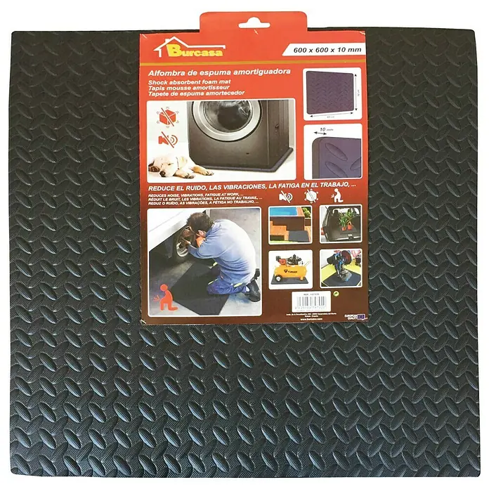 Estera antideslizante - L x An: 60 x 60 cm, Negro - Alfombra de espuma negra Burcasa, 600x600x10 mm, amortiguadora, reduce el ruido y las vibraciones.
