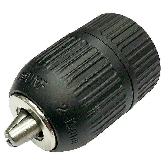 Portabrocas de cambio rápido - Alcance de sujeción: 2 mm - 13 mm, Plástico - La imagen muestra un portabrocas, una herramienta esencial para sujetar de forma segura brocas y otras herramientas en un taladro.