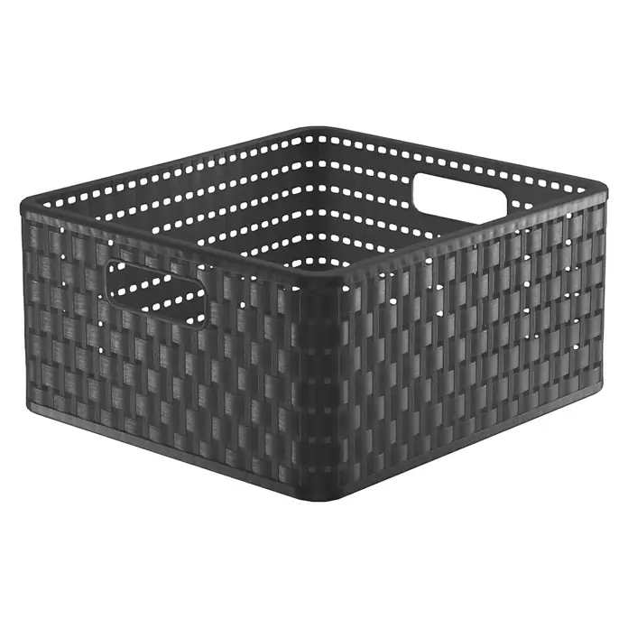 Rotho Allzweck-Korb Country - L x B x H: 32,8 x 30 x 16 cm, Anthrazit, Rechteckig - Dunkelgrauer, rechteckiger Korb mit geflochtenem Design und Griffen. Ideal für Organisation und Aufbewahrung im ganzen Haus.