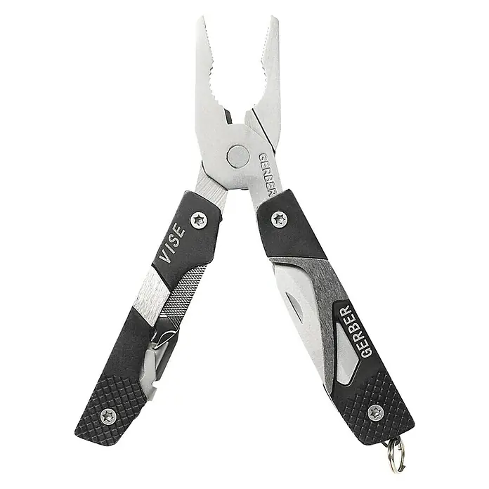 Gerber Multiherramienta plegable - Largo: 10,1 cm, Acero inoxidable - Multiherramienta Gerber Vise: herramienta compacta con alicates, cuchillo y destornilladores, perfecta para tareas diarias.