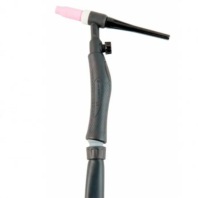 Solter Soplete de soldadura TIG - Largo: 4 m, Diámetro: 35 mm - 50 mm - Vista detallada de una antorcha de soldadura TIG con mango ergonómico y boquilla de cerámica. Ideal para soldaduras de precisión.