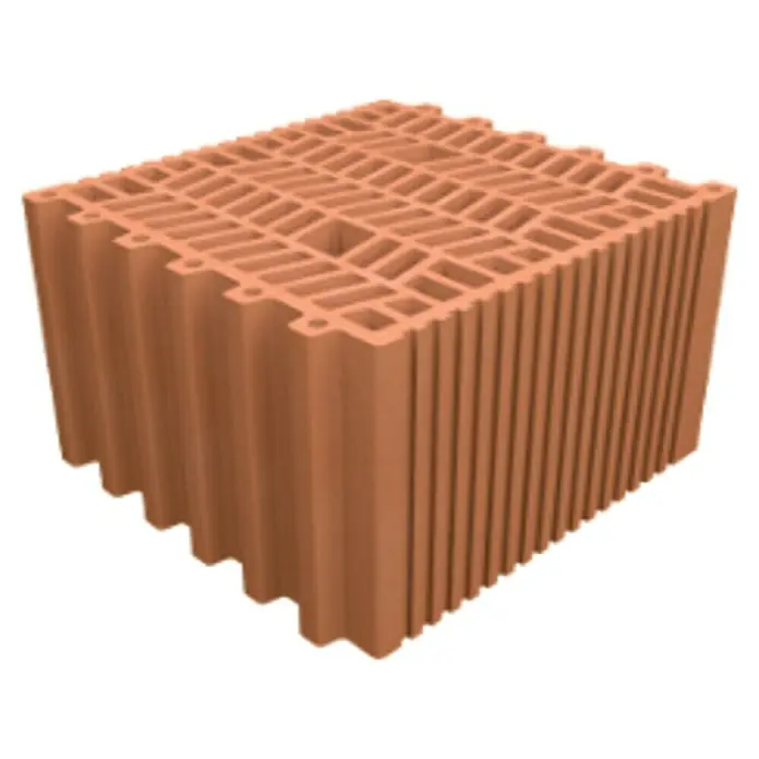 BHS Madrid Ladrillo de Termoarcilla - 29 x 30 cm, Rojo - Primer plano de un ladrillo con un patrón complejo de ranuras y agujeros, utilizado para proyectos de construcción.