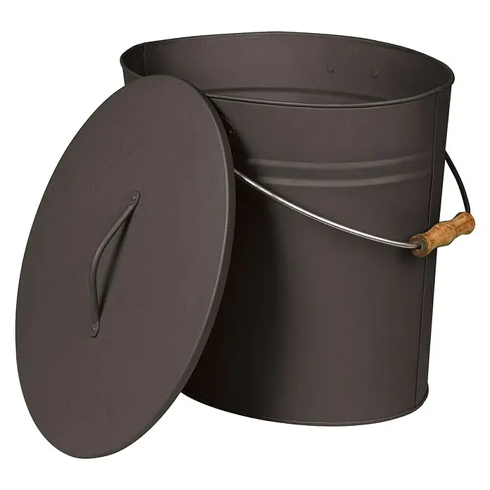 Lienbacher Ascheeimer - 15 l, Anthrazit, Verzinkt - Ein stilvoller, dunkelgrauer Metalleimer mit Deckel und Holzgriff. Ideal für Haus und Garten, robust und dekorativ.