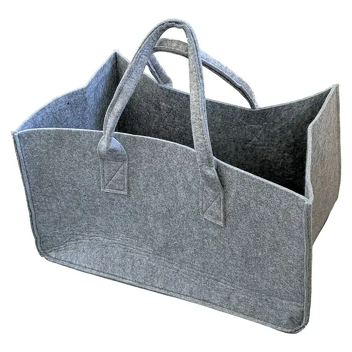 Lienbacher Bolsa de fieltro - L x An x Al: 50 x 34 x 27 cm, Gris - Esta imagen muestra una bolsa de fieltro gris con asas, ideal para ir de compras o como cesta de almacenamiento. ¡Práctica y elegante!