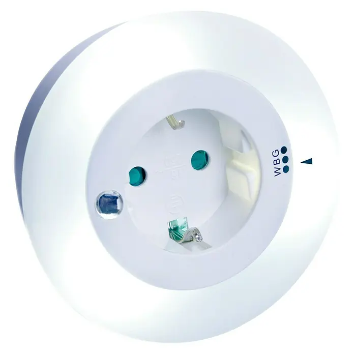 LED-Nachtlicht - 1 W, Weiß, 92 x 89 x 55 mm - Runde weiße Steckdose für den Innenbereich, ideal für moderne Wohnräume.