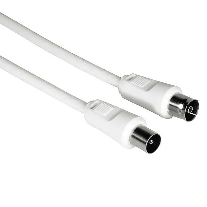 Hama Antennen-Anschlusskabel - 5 m, Weiß, 75 dB, IEC-Stecker, IEC-Buchse - Weißes Koaxialkabel mit F-Steckern an beiden Enden, verwendet für Antennen- oder Kabelfernsehanschlüsse.