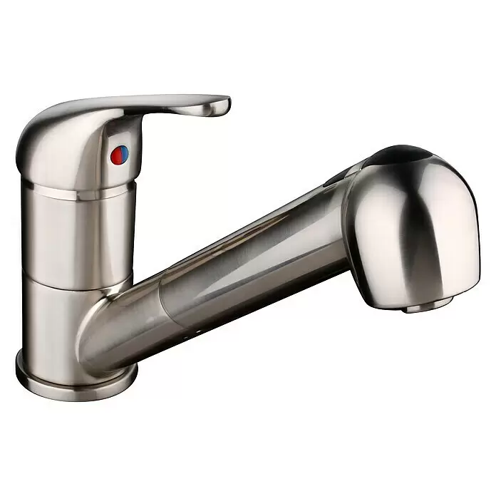 Camargue Grifo de cocina Aragon - Acero inoxidable, Mate - Grifo de cocina de níquel cepillado con monomando y rociador extraíble.